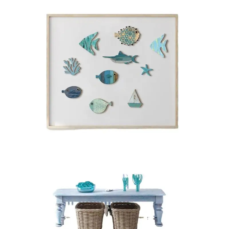 10-Piece Wooden Fish Wall Decor – Nautical Coastal Beach Art Wall Art Decor Nixie