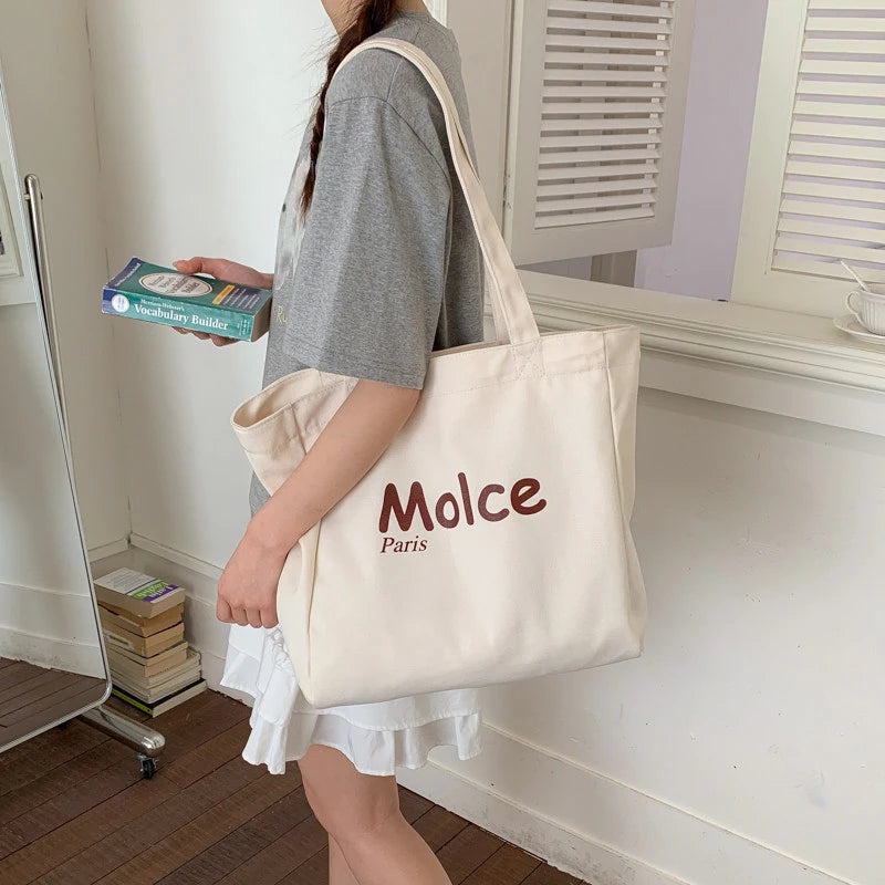 Vintage Letter Print Canvas Tote Bag – Large Women's Shoulder Canvas Tote Bag Nixie