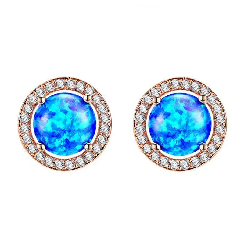 Blue Simulated Opal Crystal Rhinestone Round Stud Earrings Stud Earrings Nixie