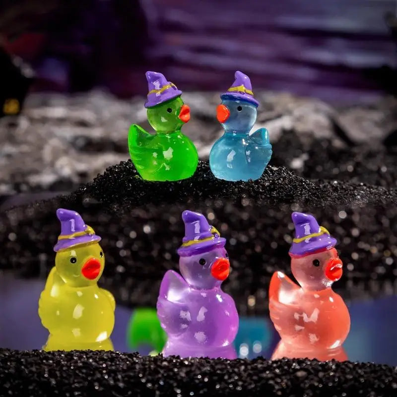 Glow-in-the-Dark Mini Witch Duck Figurines – 10-Piece Set Decorative Figurines Nixie