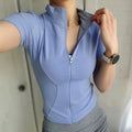Women's Slim Fit Zip Front Short Sleeve Sports Workout Top Women's Sports Top Nixie Blue S