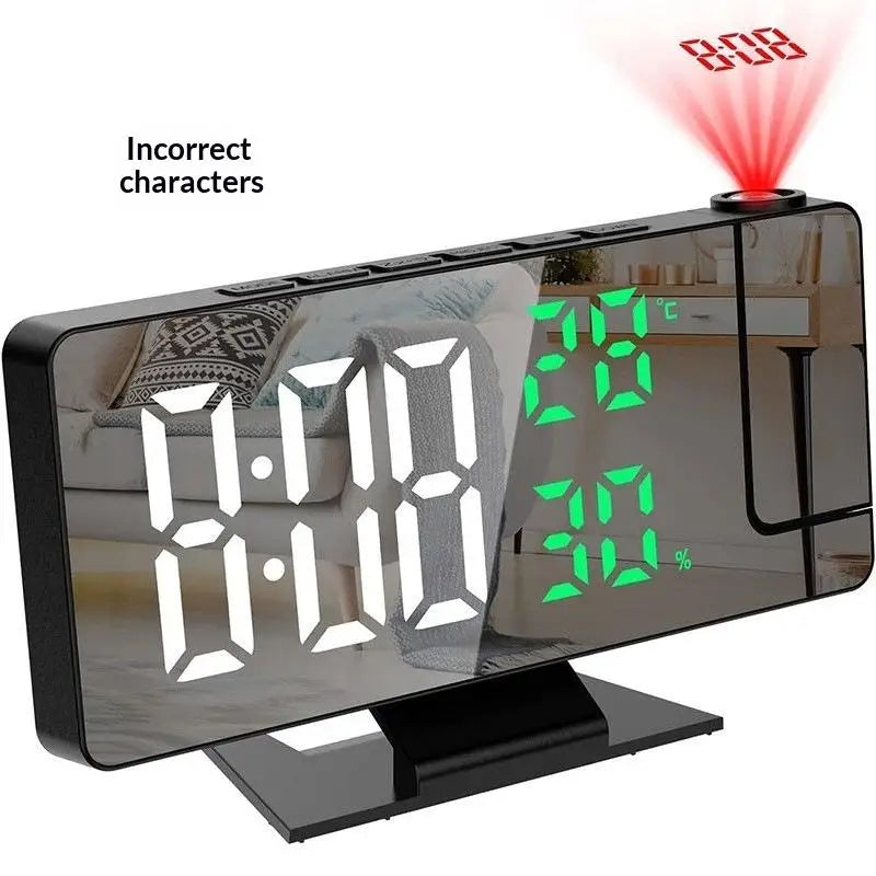 LED Digital Projection Alarm Clock – 180° Rotatable Mirror Projection Alarm Clock Nixie A1