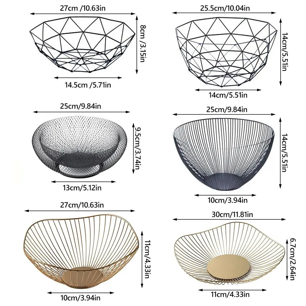 Black Gold Iron Fruit Basket – Multi-Size Kitchen Storage