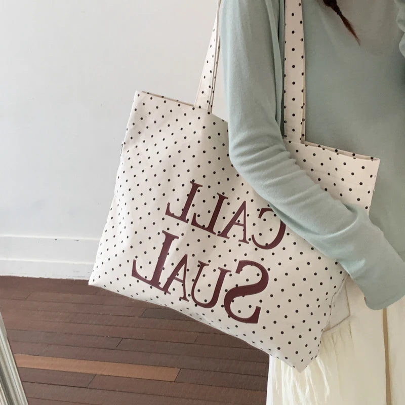 Korean Polka Dot Canvas Shoulder Bag – Large Capacity Women Canvas Shoulder Bag Nixie