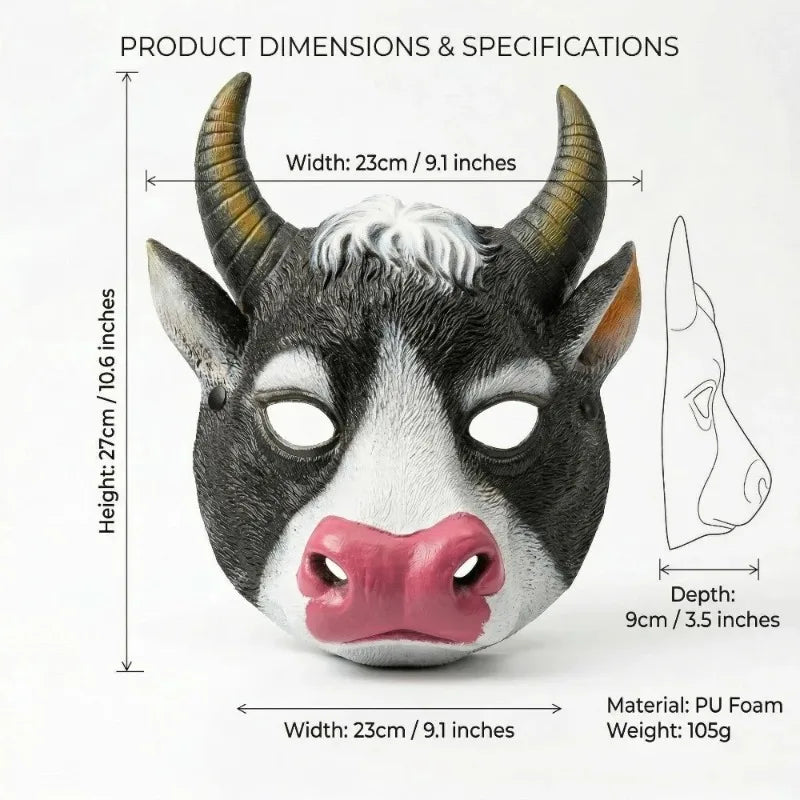 3D Cow Half Face Mask – Cosplay Carnival Halloween Costume Costume Party Mask Nixie