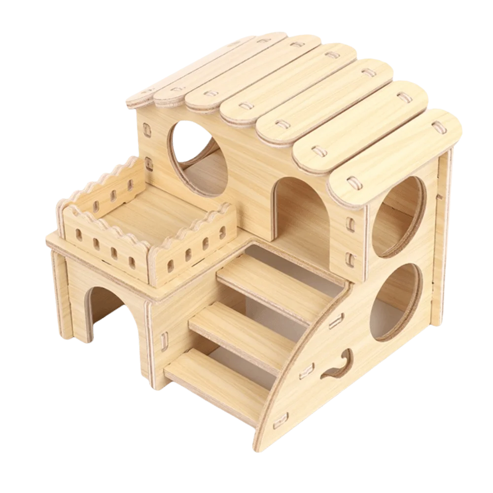 Wooden Hamster Villa – Seesaw, Swing & Climb Cage Toy Small Pet Cage Toy Nixie