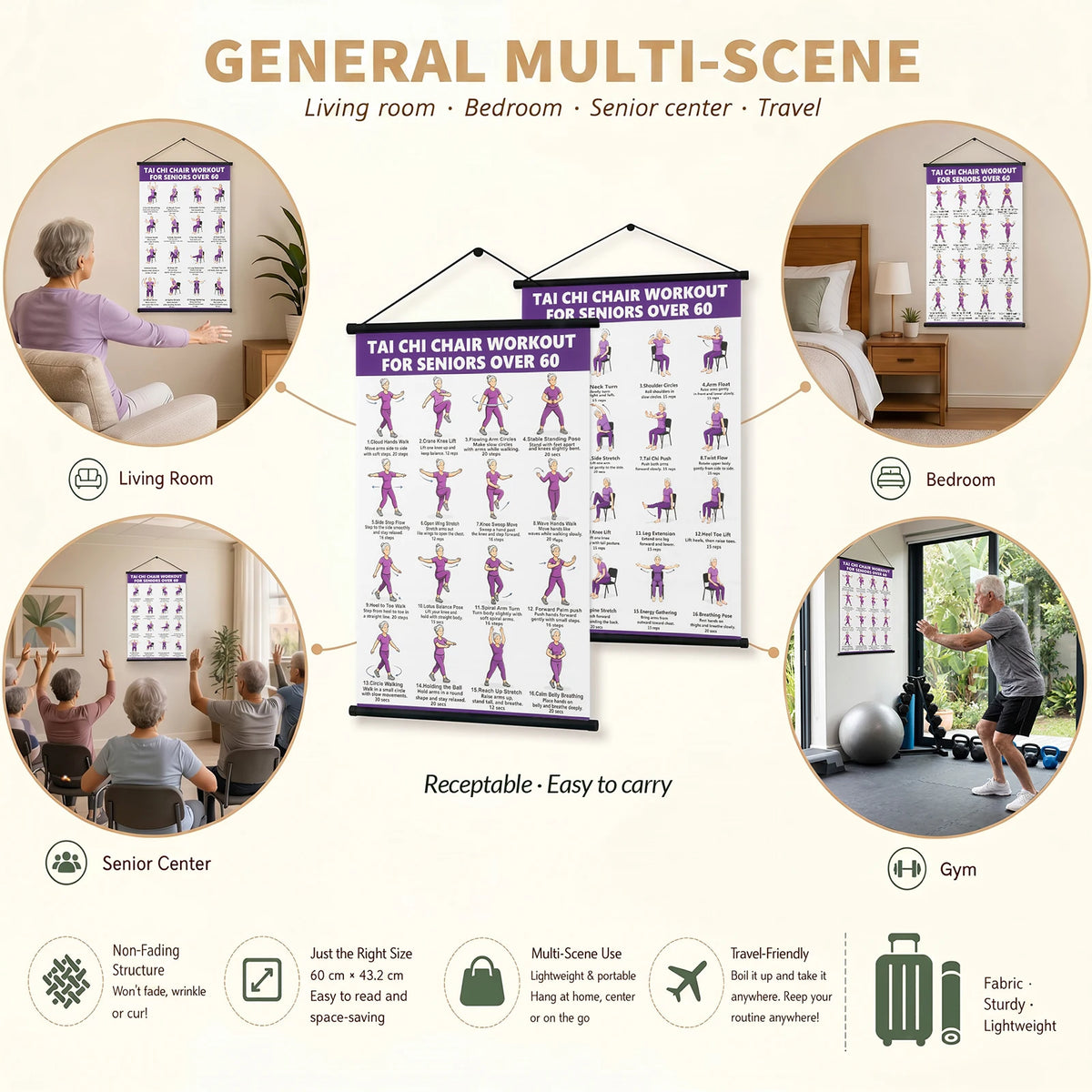 Tai Chi Chair & Walking Workout Poster for Seniors Fitness Wall Poster Nixie
