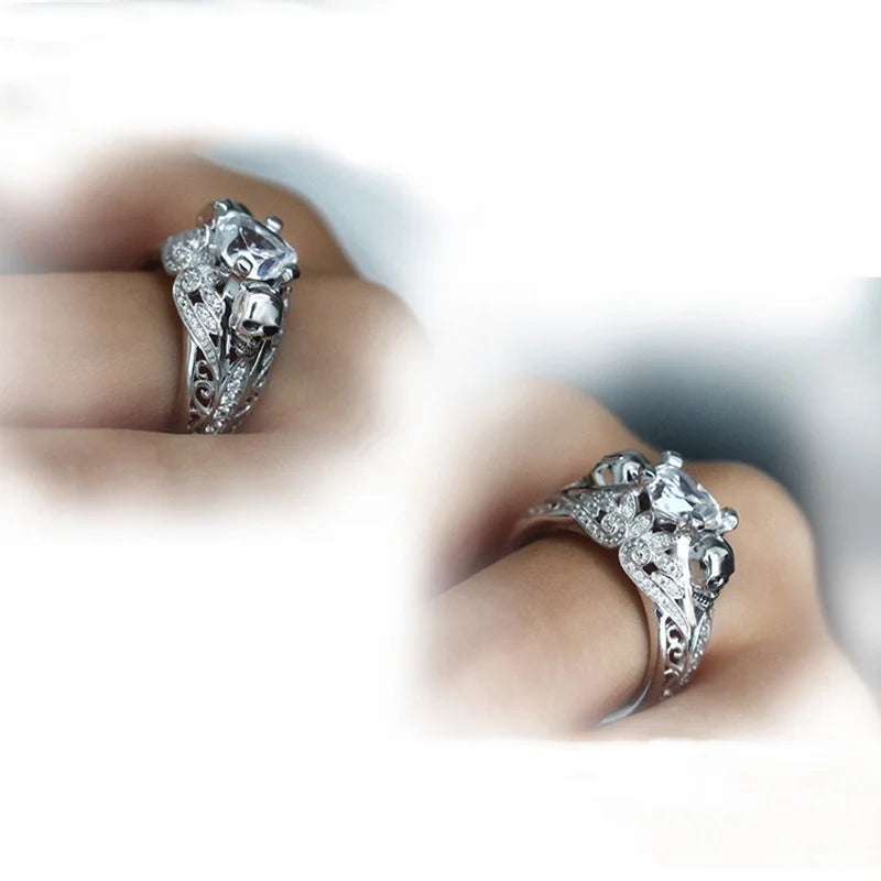 Skull Sapphire Crystal Punk Ring — Zinc Alloy, Unisex Skull Punk Ring Nixie
