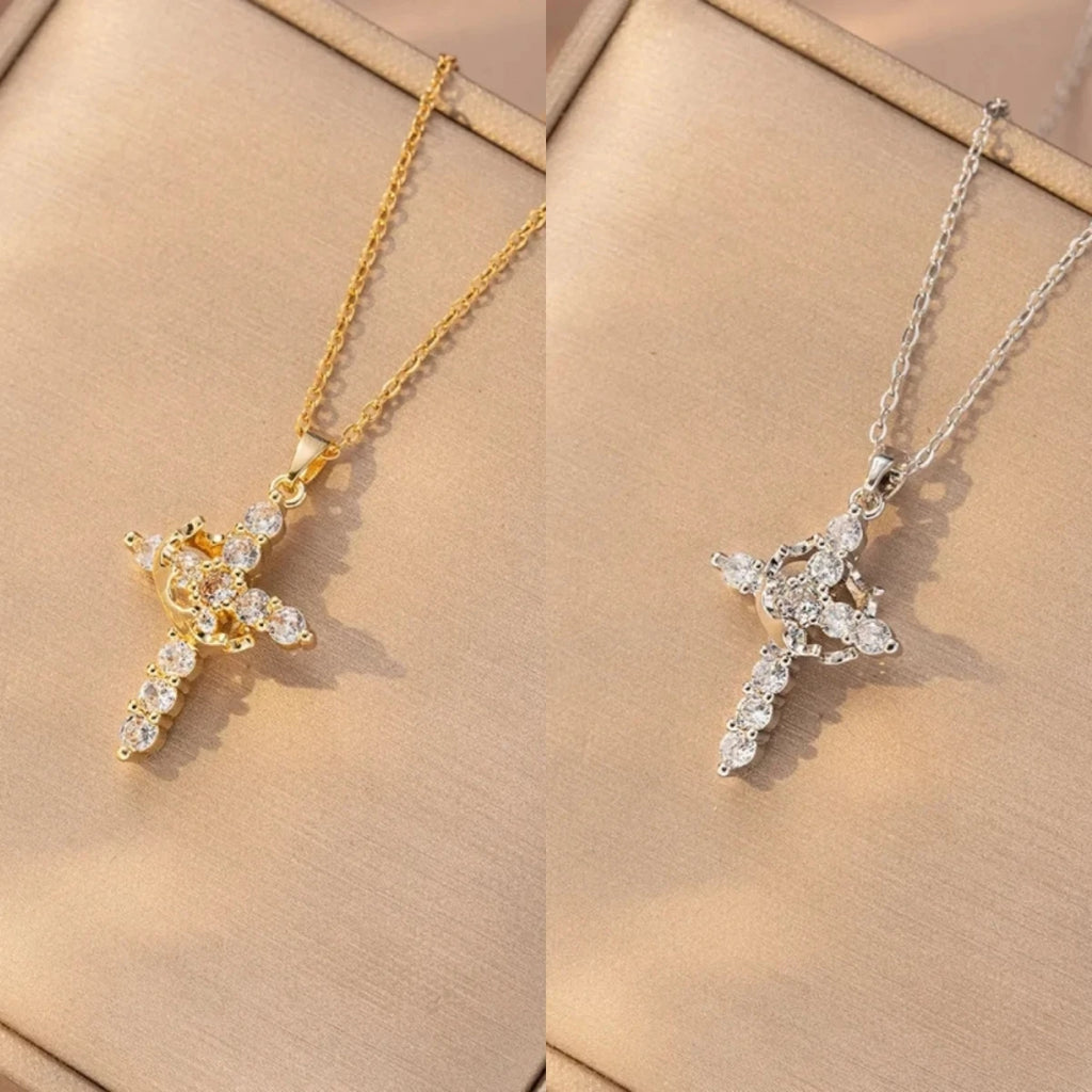 Gold Cross Pendant Necklace for Women | Minimalist Collarbone Cross Pendant Necklace Nixie