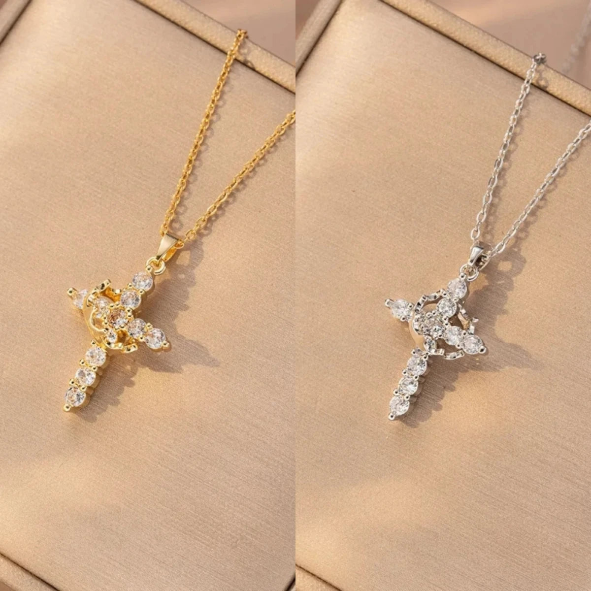 Gold Cross Pendant Necklace for Women | Minimalist Collarbone Cross Pendant Necklace Nixie