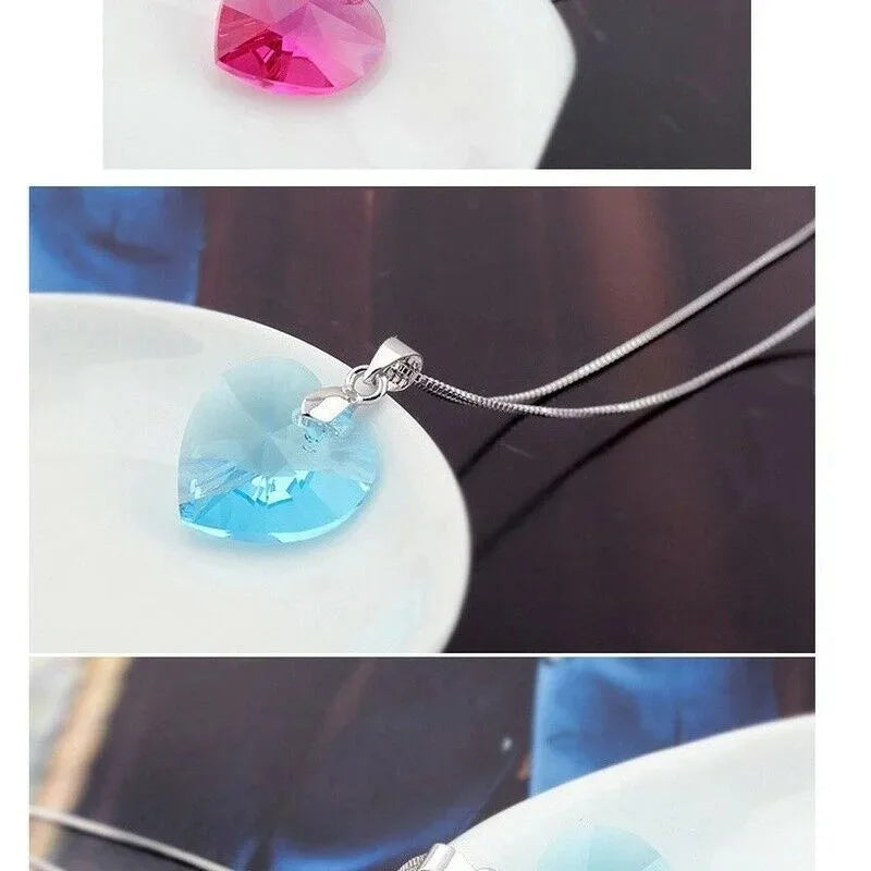 Blue Zircon Heart Necklace & Earrings Set | Silver Plated Jewelry Set Nixie