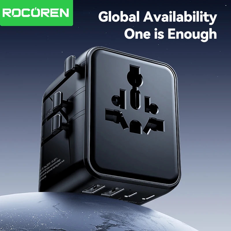 Rocoren Universal Travel Adapter GaN Fast Charging USB-C USB-A