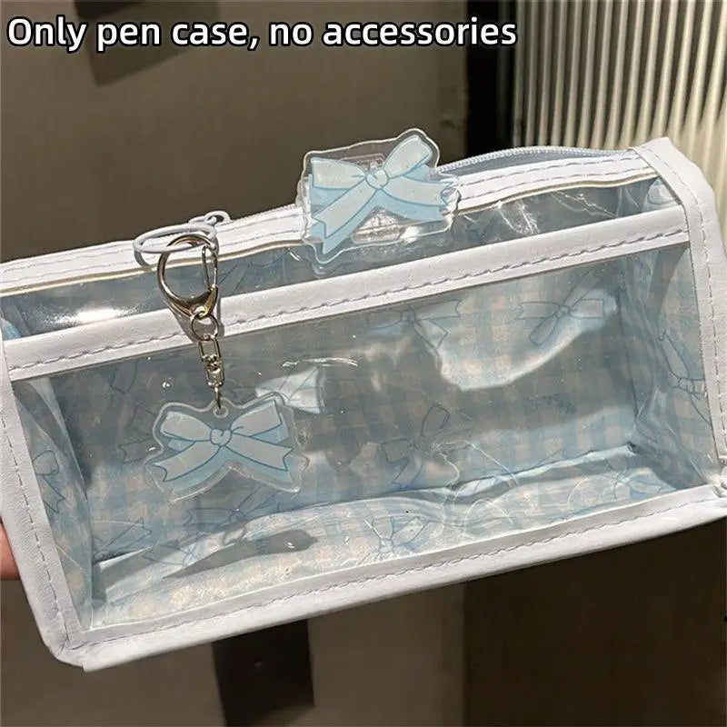 Sweet Bow Transparent Pencil Case – Large Capacity Zipper Bag Transparent Pencil Case Nixie Blue