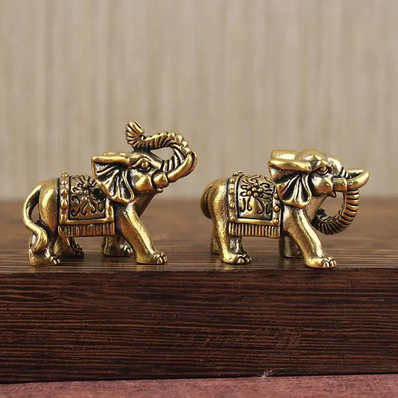 Brass Lucky Elephant Miniature Figurine | Antique Bronze Statue Decorative Figurine Nixie