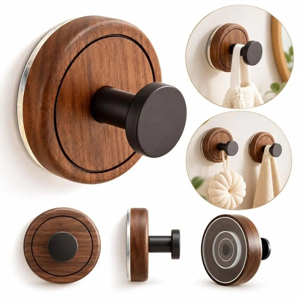 Walnut Wood Suction Cup Hook – No-Drill Removable Towel Hook Wall Storage Hook Nixie