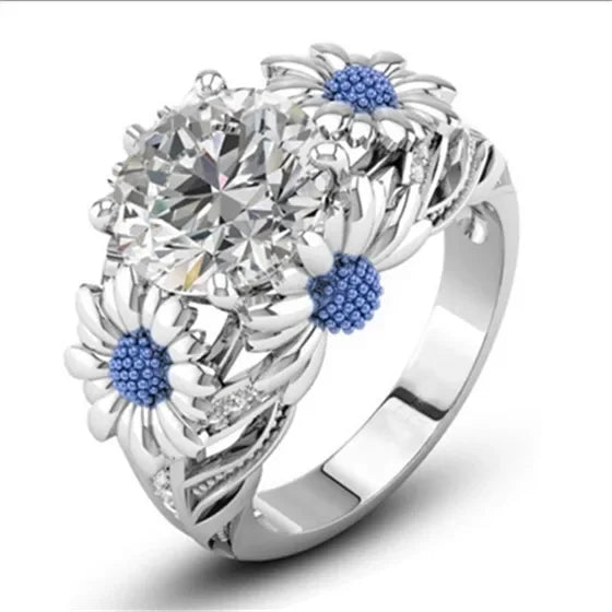 Women's Daisy Zircon Silver Ring | Light Blue White | Sizes 6–10 Fashion Ring Nixie WHITE 2