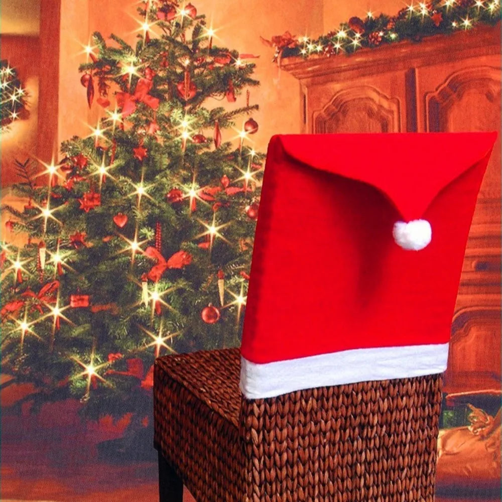 4PCS Santa Hat Christmas Chair Covers – Festive Dining Decor