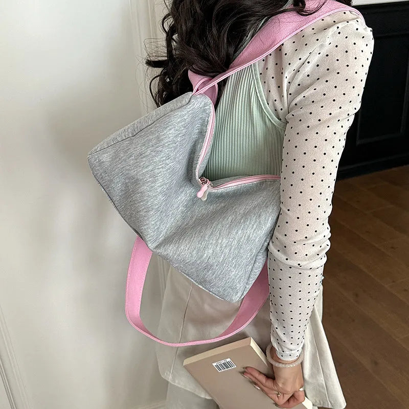 Korean Color-Block Canvas Pillow Bag – Shoulder & Underarm Bag Canvas Shoulder Bag Nixie