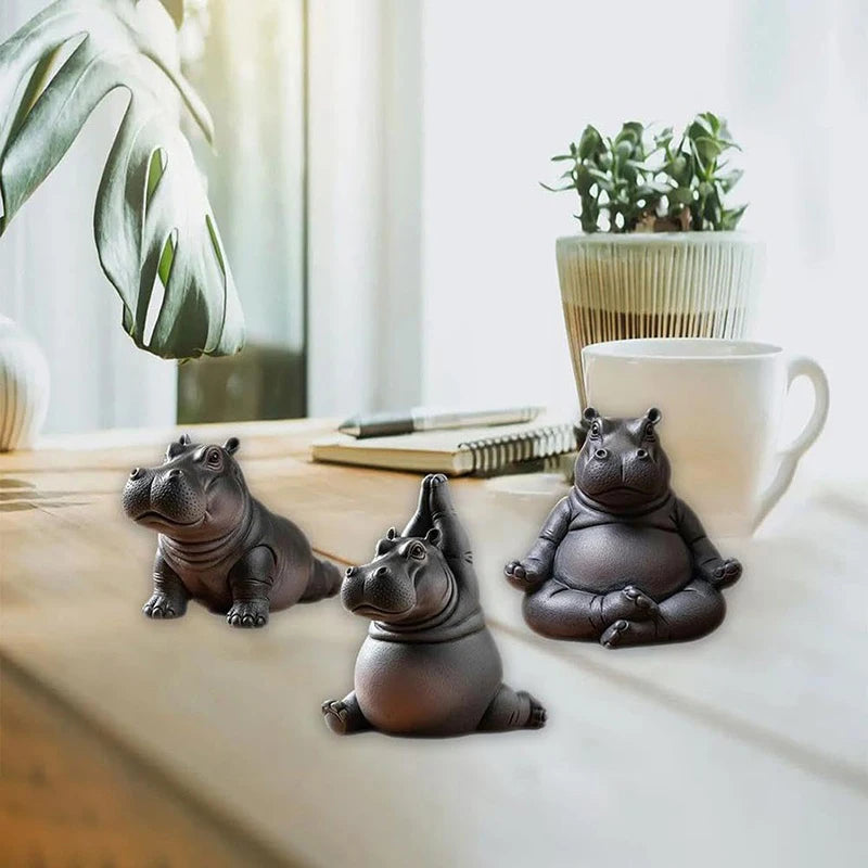 Yoga Hippo Statue – Handcrafted Resin Hippopotamus Figurine Resin Figurine Nixie