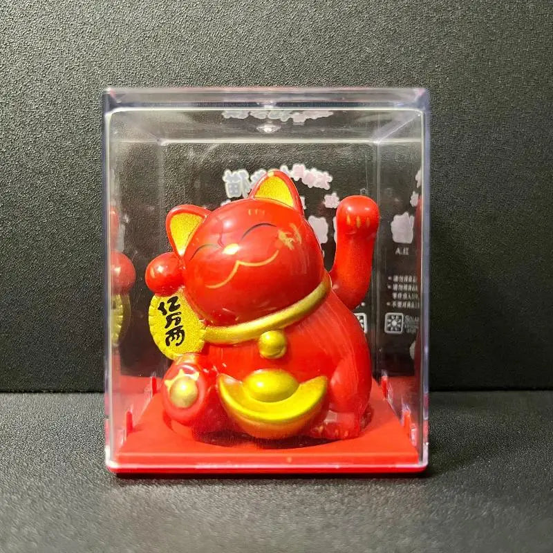 Solar Powered Waving Lucky Cat Figurine – 2" Desk Ornament Desk Figurine Ornament Nixie A1