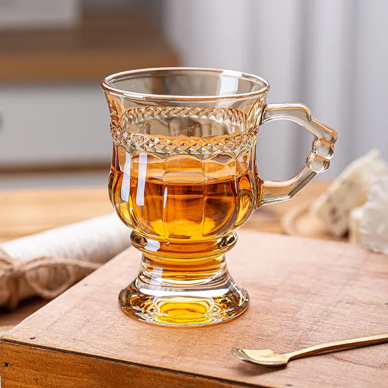 Retro European Glass Coffee Cup with Handle | Elegant Teacup Glass Coffee Cup Nixie