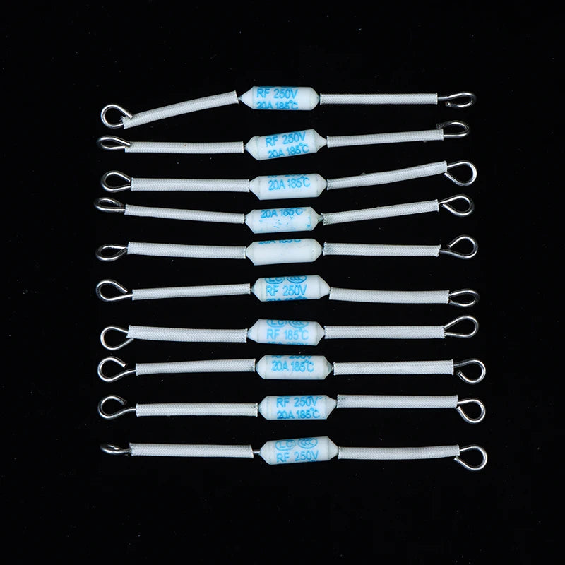 10Pcs Ceramic Thermal Cutoff Fuse 10/15/20A 250V 185°C 230°C Thermal Cutoff Fuse Nixie 20A 185degree 95mm