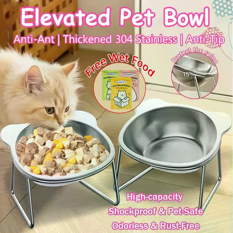 Stainless Steel Pet Bowl for Cats & Dogs | Elevated Neck Support Pet Feeding Bowl Nixie