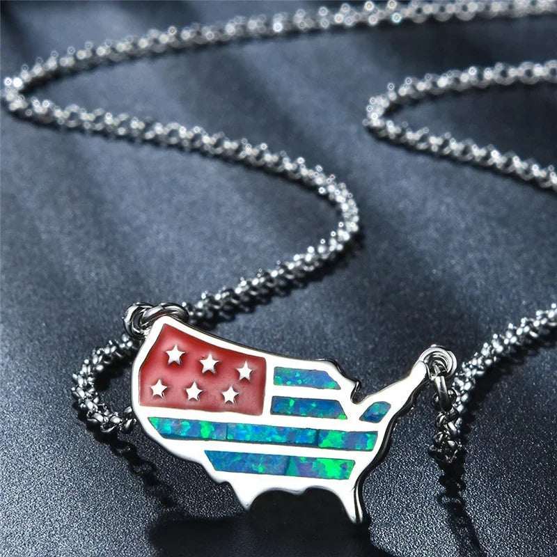 American Map Fire Opal Pendant Necklace | Gold Filled Choker Pendant Necklace Nixie