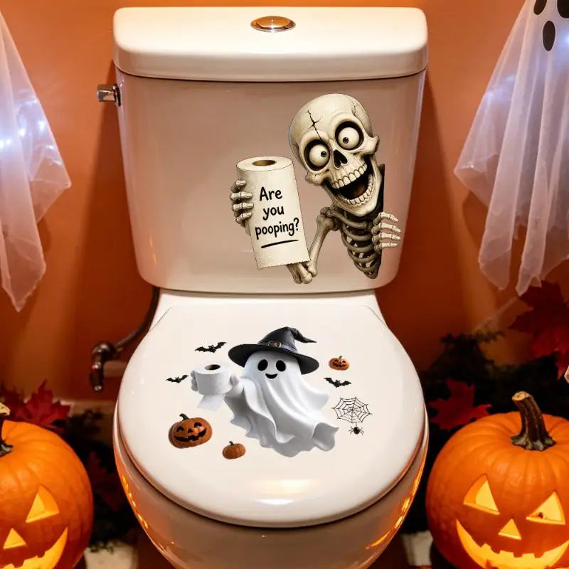 Halloween Toilet Stickers – Ghost & Skeleton Waterproof Decals Halloween Decal Sticker Nixie