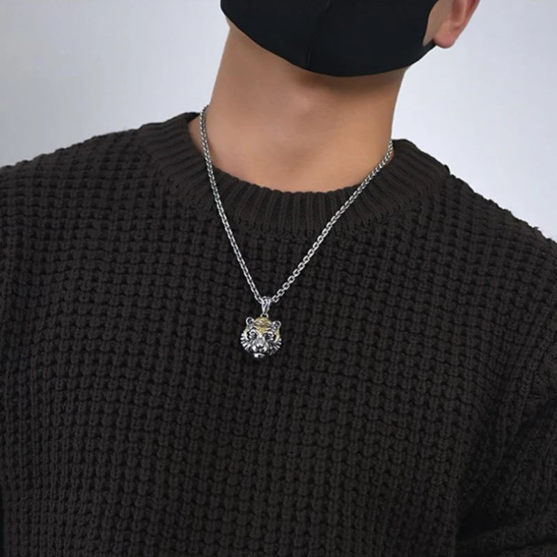 Vintage Tiger Head Pendant Necklace – Unisex Silver Style Pendant Necklace Nixie