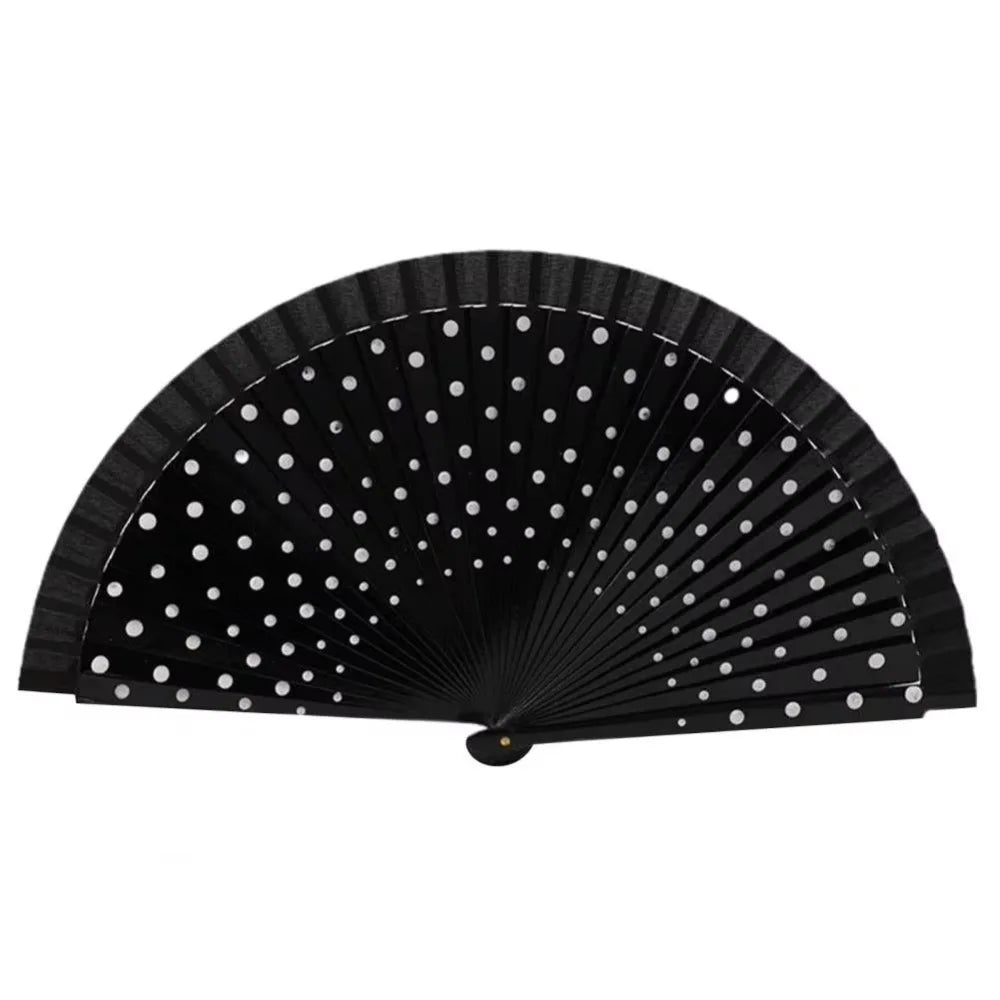 Wood Flamenco Folding Fan – Dots Pattern Dance & Party