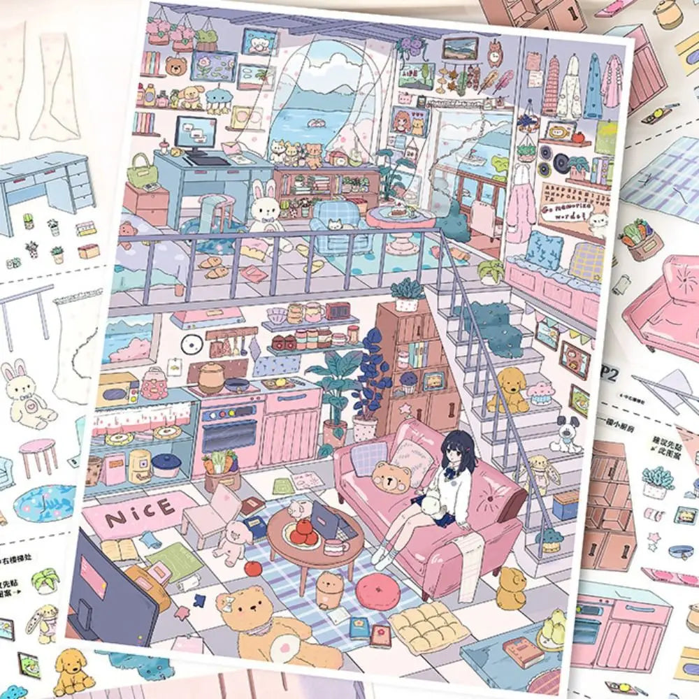 3D Miniature Landscape PET Stickers – 2 Themes, Waterproof Craft Sticker Set Nixie