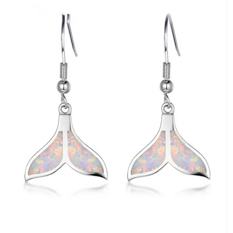 Fish Tail Blue Opal Drop Dangle Earrings | Crystal Rhinestone Fashion Dangle Earrings Nixie White