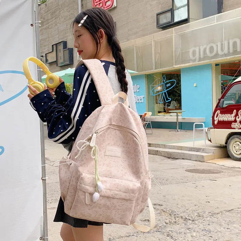 Leopard Print Backpack Women – Large Capacity Korean Style