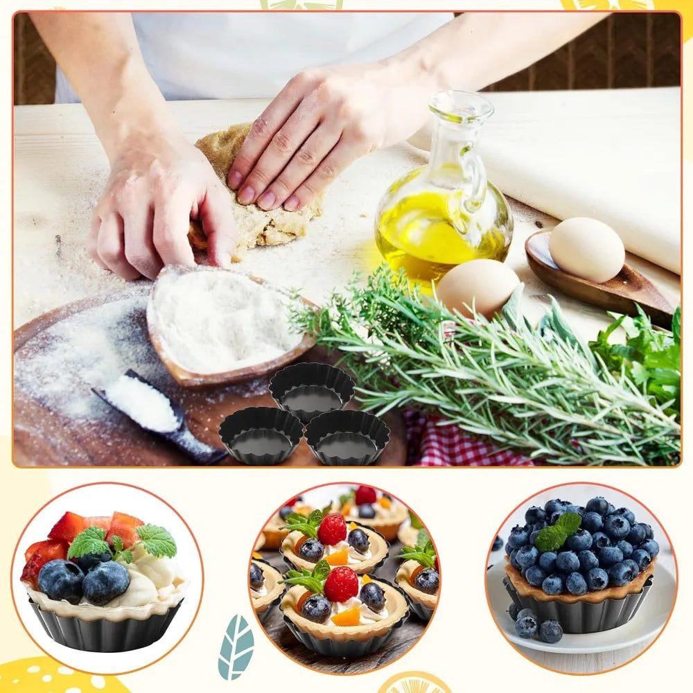 10Pcs Non-Stick Mini Tart Pans with Removable Bottom | FEB.WIND Baking Tart Molds Nixie