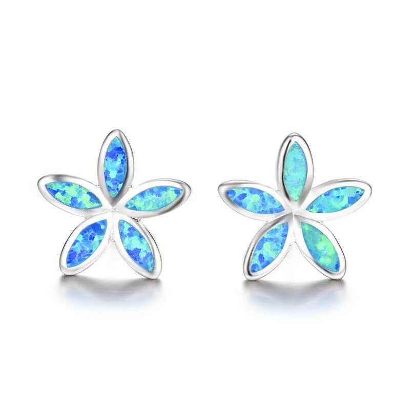 Flower Hook Drop Earrings – Opal Crystal Dangle Studs Fashion Earrings Nixie Blue