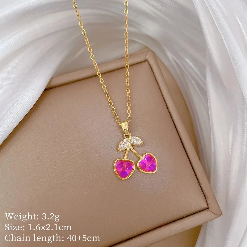 Cherry Pendant Necklace Gold Stainless Steel Women Minimalist Pendant Necklace Nixie XL2606-283