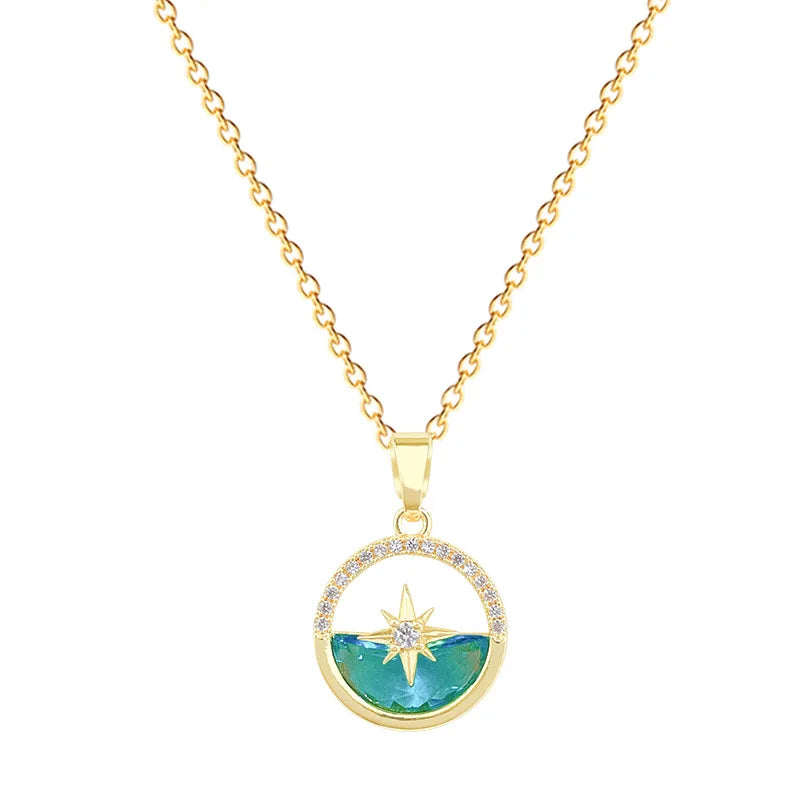 Women's Gold Starburst Pendant Clavicle Necklace – Stainless Steel