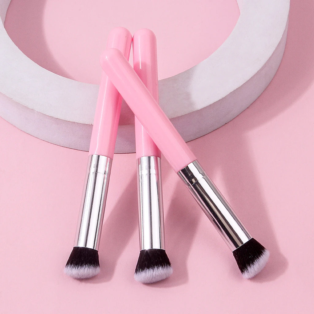 Round Head Blush, Concealer & Highlighter Brush Set of 3 Makeup Brush Set Nixie Pink