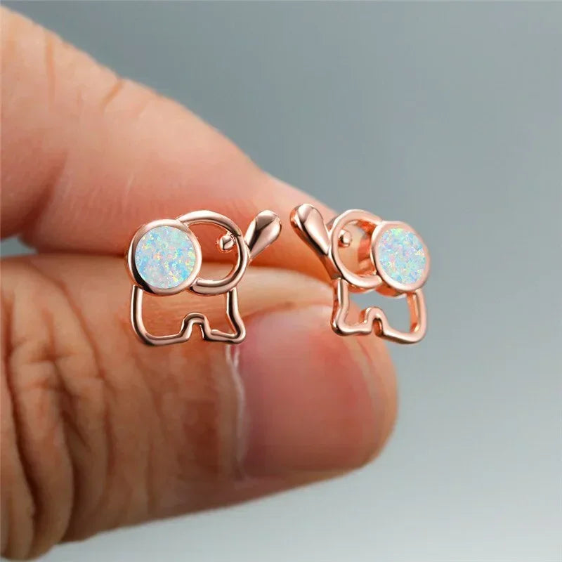 Opal Elephant Stud Earrings – Rose Gold & Silver | Women Stud Earrings Nixie