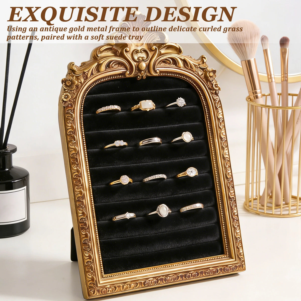 Vintage Gold Ring Display Stand & Velvet Earring Tray | Baroque Jewelry Display Stand Nixie