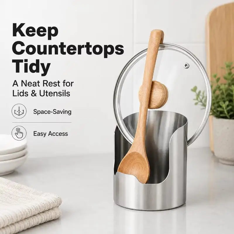 Stainless Steel 2-in-1 Pot Lid Holder & Spoon Rest Organizer Pot Lid & Utensil Holder Nixie
