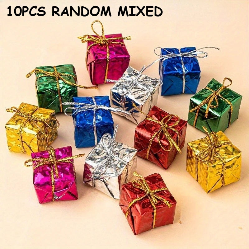 10pcs Mini PVC Square Gift Box Christmas Tree Ornaments