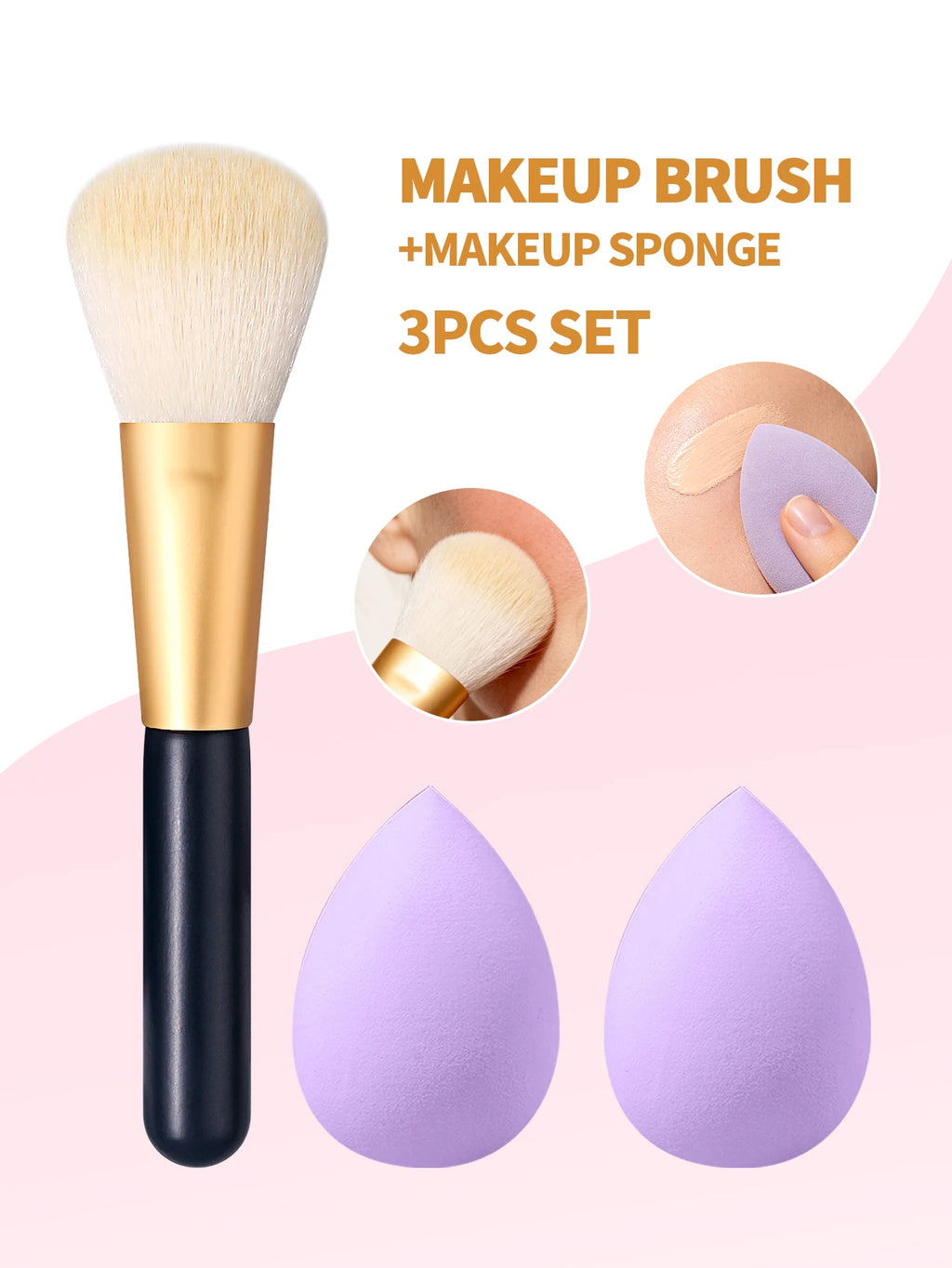3-Piece Makeup Set: Blush Brush + 2 Water Drop Sponges Makeup Brush Set Nixie
