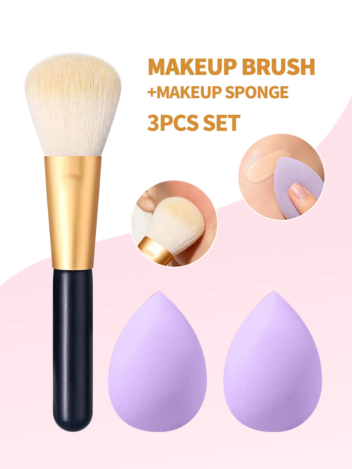 3-Piece Makeup Set: Blush Brush + 2 Water Drop Sponges Makeup Brush Set Nixie