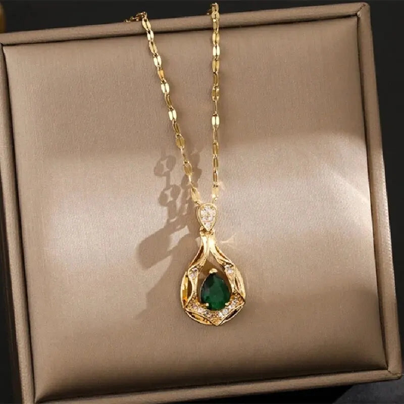Green Gold Plated Copper Pendant & Stainless Steel Necklace Pendant Necklace Nixie XL1997-22