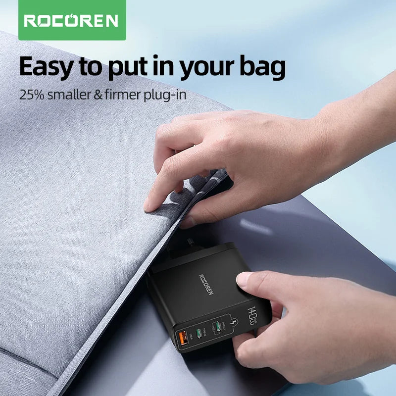 Rocoren 140W GaN USB-C Charger PD 3.1 QC 4.0 | MacBook & iPhone GaN USB-C Charger Nixie