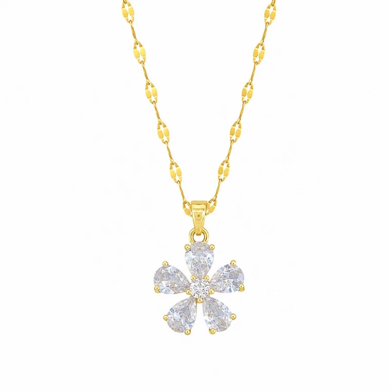 Copper Micro-Pavé Flower Pendant Necklace | Zircon Clavicle Chain Pendant Necklace Nixie