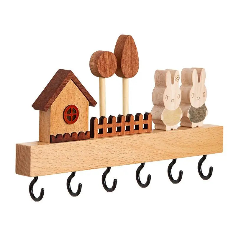 6-Hook Solid Wood Wall Hook Rack – Entryway Key Organizer Wall Hook Rack Nixie