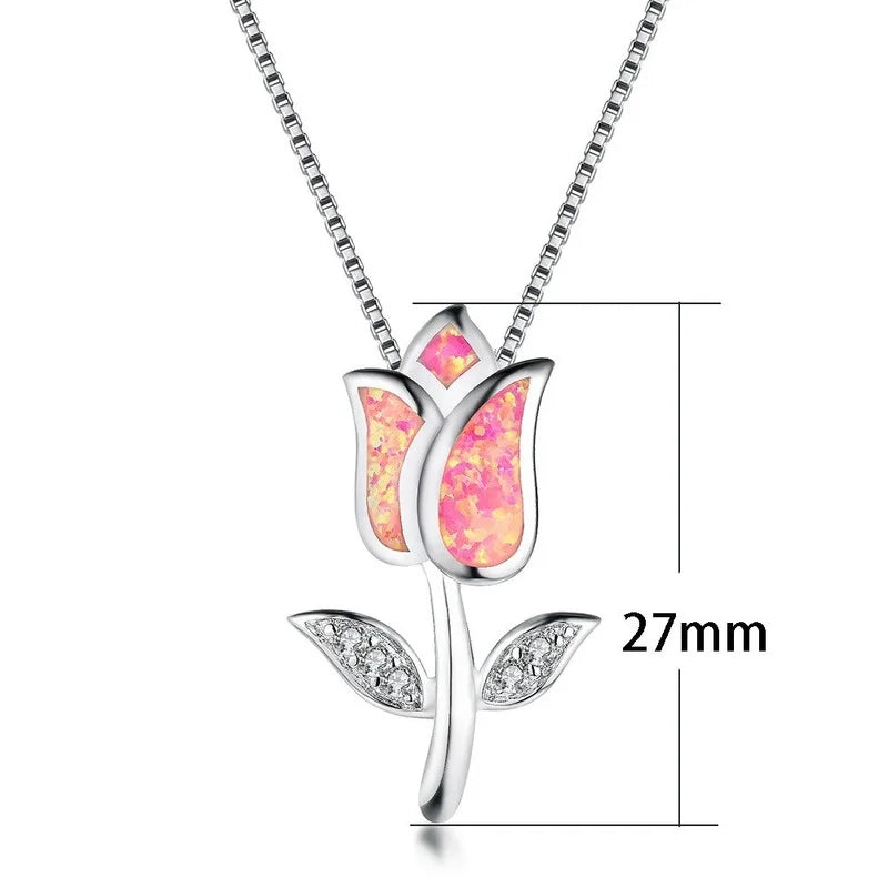 Rose Flower Pendant Necklace for Women – Pink Copper Alloy Pendant Necklace Nixie